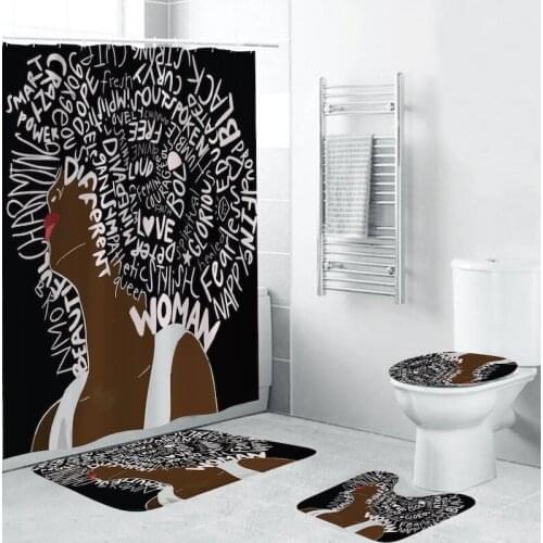 Alphabet Black Girl Beautiful Sexy Lovely African Central Bathroom Shower Curtain Seat Carpet Cover Toilet Cover