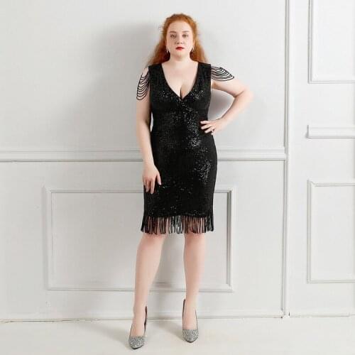 Black Elegant Prom Dress Deep V-Neck Zipper Back Knee-Length Sleeveless New Sequins Empire A-Line Formal Gowns For Women D1265