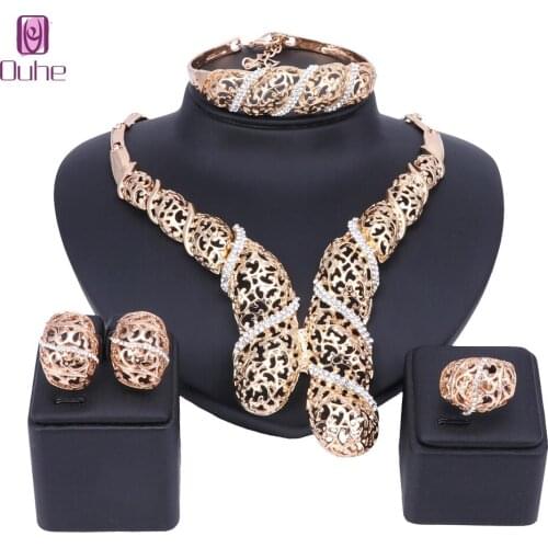 Statement India style Necklace Sets Bridal Wedding Party Necklace Hollow Type Golden Plated Crystal Jewelry Sets Bohemia Charm