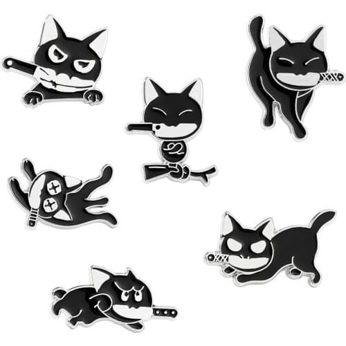 Creative Cartoon Cat With Knife Fashion Cute Brooch Pin Female Simple All-Match Shirt And Backpack Accessories Holiday Gift