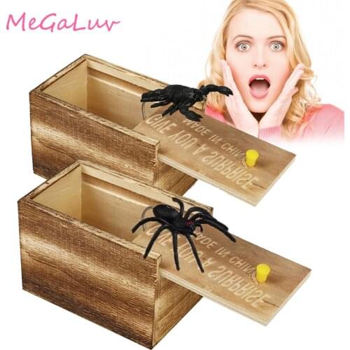 Halloween Spider Scare Box Trick Joke Toy Wooden Prank Trick Practical Joke Home Office Scare Toy Play Joke Gift Toy Spider