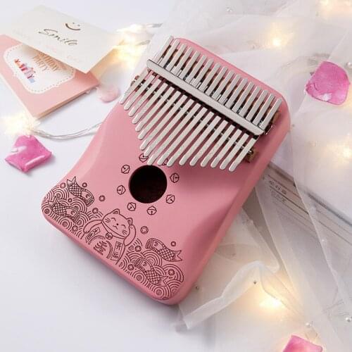 Kalimba 17 Key Pink Lucky Cat Cartoon Carimba Thumb Piano Finger Piano for Kids Children Holiday Gifts Music Instrument