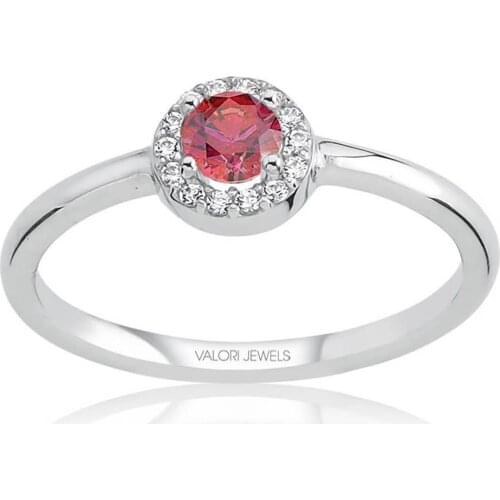 Valori Jewels 0.25 Carat, Zirconia Red And White Round Gemstone, Rhodium Plated, Sterling Silver Ring