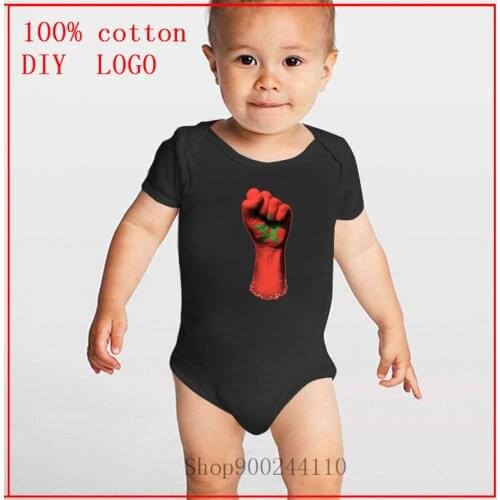 Newborn Girl Boy Baby Bodysuit Flag of Morocco on a Raised Clenched Fist High Quality Cute 100% Cotton Short Sleeve Baby Rompers