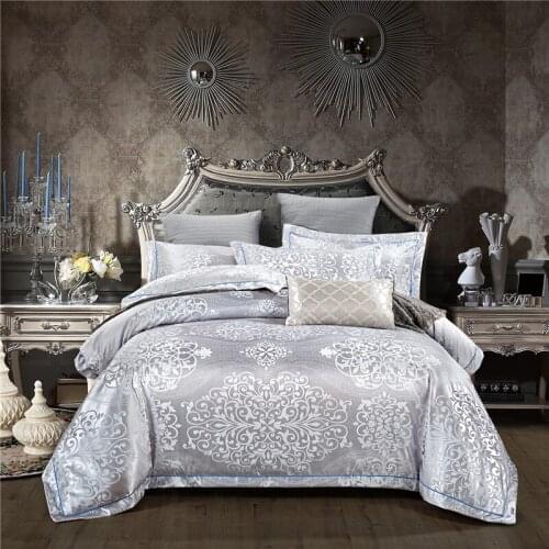 New Silk Cotton Jacquard grey blue red wedding Bedding sets King Queen size Bed set Duvet cover set Bedsheet Wholesale