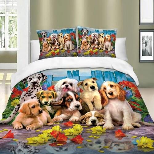 Dogs Printed Duvet Cover Set Queen Super King Size Animal Bedding Set Quilt Cover Bedclothes with Pillow Cases For Children Kids