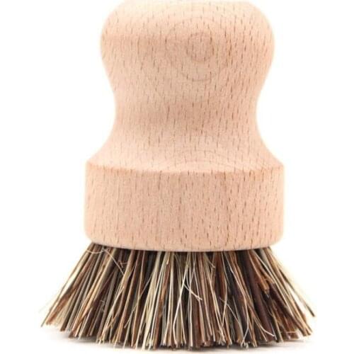 Kitchen Handheld Wooden Brush Sisal Palm Dish Bowl Pan Cleaning Brushes Round Handle Pot Brush LX8988