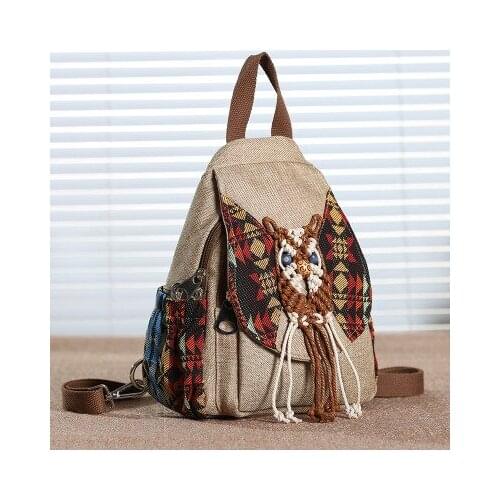 Fashion national string appliques women shopping backpacks!Nice prited lady Multi-use backrack Hot Versatile Canvas backruck