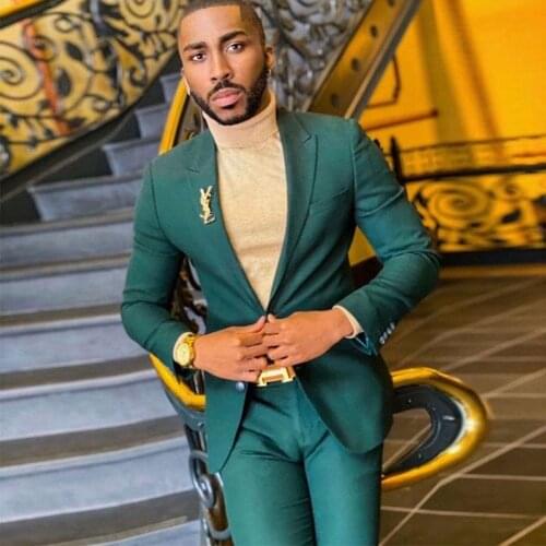Fashion Hunter Slim Fit Mens Suit Peaked Lapel For Wedding Tuxedos Two Pieces Groom Wear Prom Blazers With Jackets And Pants