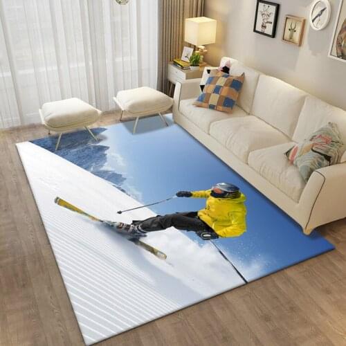 Floor Rugs 3D Print Skiing Sport Flannel Soft Bedroom Carpet Snow Landscape Nordic Home Decoration Bedside Floor Room Mats
