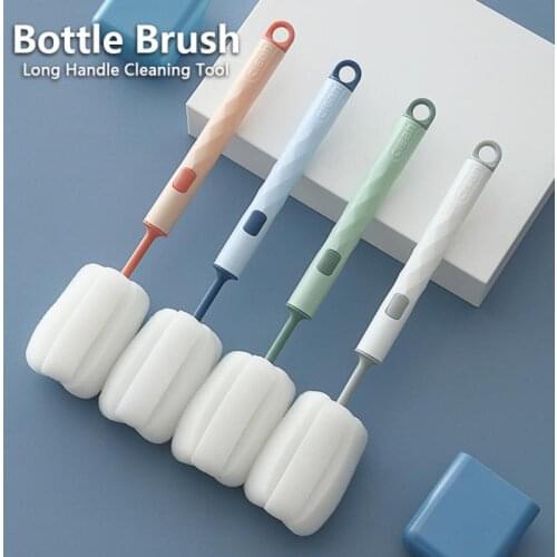 New Bottle Brush Cleaner Sponge Brush Baby Bottle Cup Bottle Long Handle Multipurpose Portable Replaceable For Home Kitchen Bar
