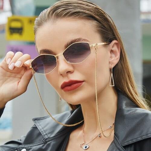 Trend Cool Metal Chain Sunglasses for Women Men Gradient Shades Brand Steampunk Sun Glasses Female Decoration Thin Eyewear UV400