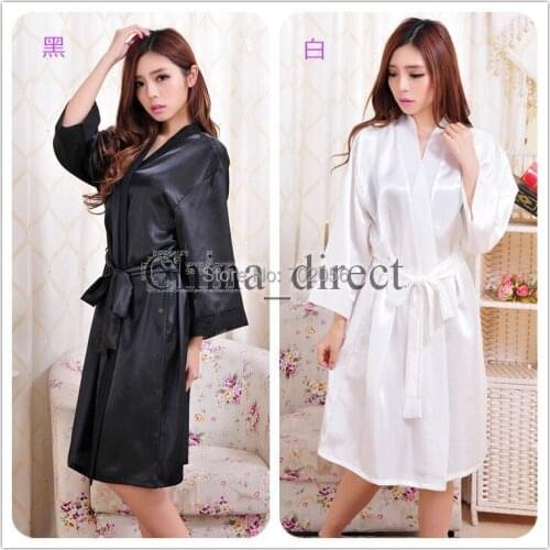 Unisex mens womens Solid plain rayon silk Robe Pajama Lingerie Nightdress Bathrobe Kimono Gown pjs Women Dress 7 colors #3794