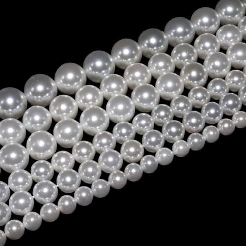 Wholesale Natural White Shell Pearl Round Loose Beads For Jewelry Making DIY Necklace Bracelet 2 3 4 5 6 8 10 12 14 16 18mm