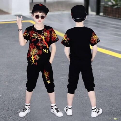 4-14 Years Summer Boy Clothing Set 2021 New Fashion Casual Active T-shirt+ Pant Kid Children Boy Teenager Clothing