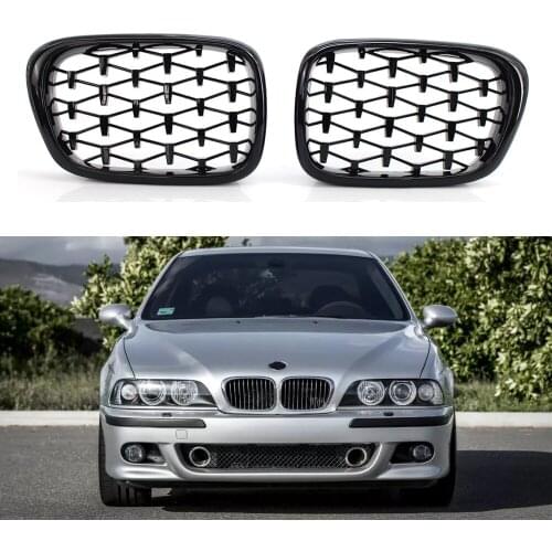 A Pair Diamond Grills Car Front Kidney Grill For BMW E39 5-Series 525i 528i 530i 540i 1997-2004 Racing Grille Car Styling