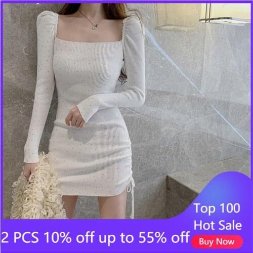 Dress for women sexy party slim long sleeve autumn night midi elastic knitting dresses 1774