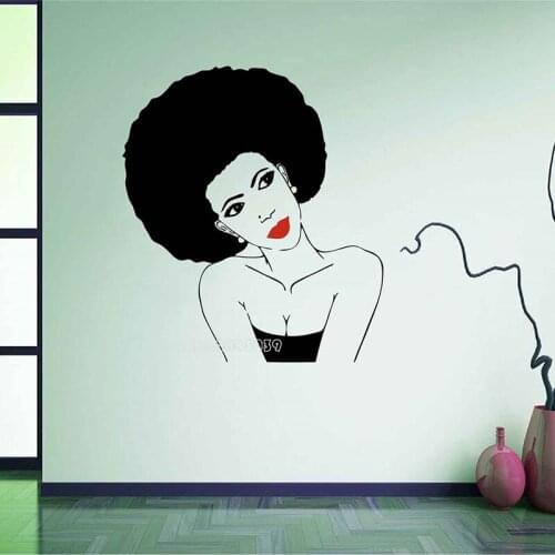 Red Lips Afro Hairstyle Wall Decal Personality Design Vinyl Stickers Black African Woman Hair Stylist Beauty Salon Decor SA252A