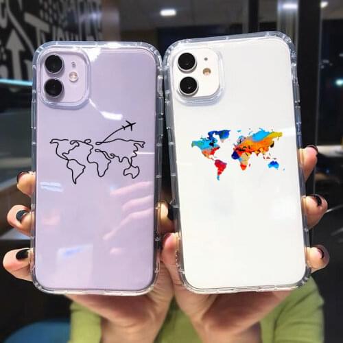 GYKZ World Map Travel Airplane Clear Phone Case For iPhone 12 11 Pro XS MAX 7 X SE 2020 X XR 6 8 Plus Soft Cover Silicone Fundas