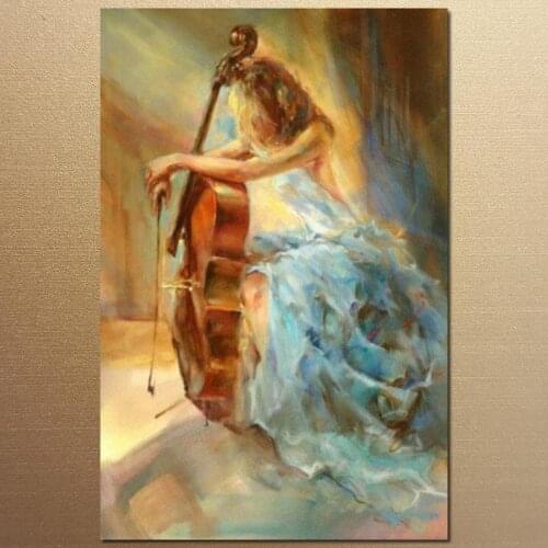 Hand painted oil women art painting Girl with Cello impressionist Ladies canvas artwork for room decor