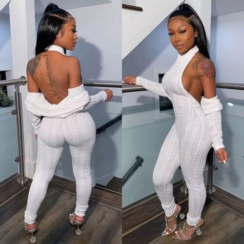 Backless halter Jumpsuit Two Piece Outfits Womens Fashion romper female 2 piece sets Clothes sleep wear sets