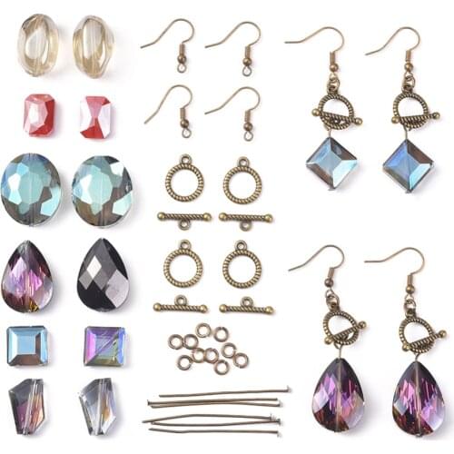 Jewelry Making Kit DIY Earring with Electroplate Crystal Glass Beads Brass Earring Hooks Jump Rings Head Pins Toggle Clasps