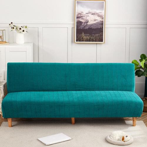 Folding Armless Sofa Bed Green All-inclusive Elastic Sofa Bed Cover No Armrest for Living Room Canapé Salon Plain Dyed Sofa Cama