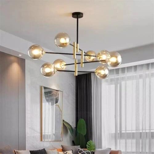 Modern LED glass ball 4/6/8 heads E27 chandelier kitchen bedroom living room ball lamp indoor Nordic black retro chandelier