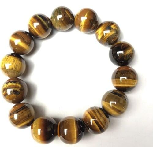 High quality 14mm yellow tiger eye stone string elastic mens bracelet punk retro personality unique jewelry