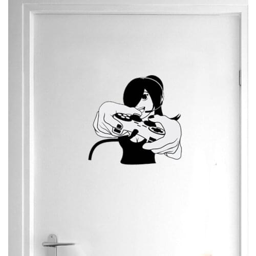 YOJA 25*23.8CM Gamer Girl Wall Decal Bedroom Door Decor Stickers Black D1-0028