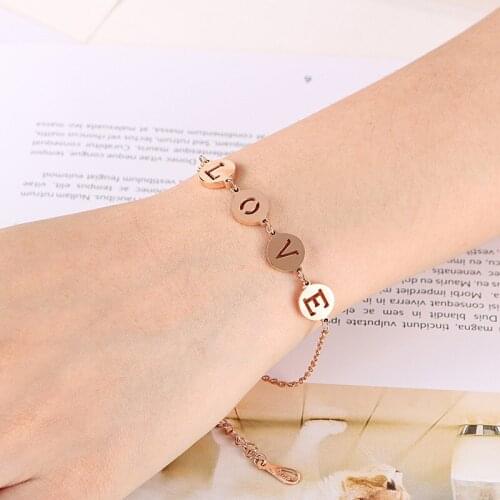 Minar Unique Design Stainless Steel Letter Love Charm Bracelet for Women Fashion Hollow Out Bracelet Jewelry Accessories Hot