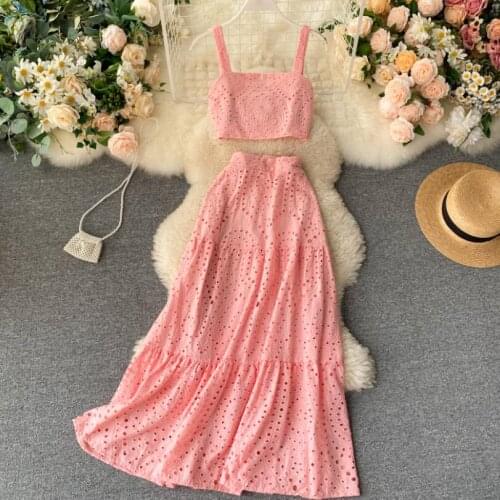 New 2020 Summer Women Clothes Sets Square Collar Sleeveless Tops + High Waist A Line Long Skirts Two Piece Set Women Set JW9574