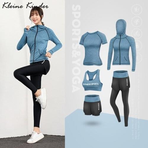 Workout Clothes for Women Athletic Wear Yoga Sets 5 pcs Hoodie Jacket Sports Bra Pants Run Tracksuit Outdoor Sportswear Female