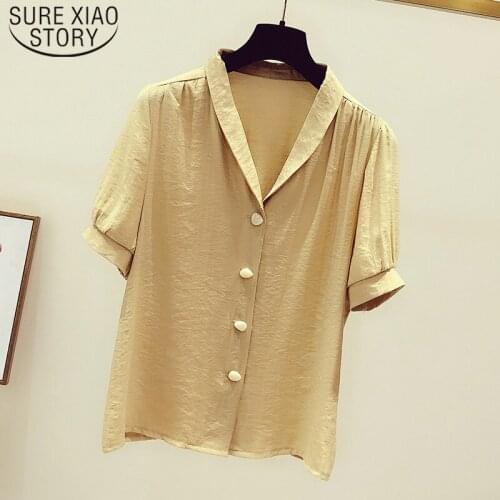 Short Sleeve Turn-down Collar Button Women Tops 2021 Summer Solid Cotton Regular Button Down Shirt for Women 5169 50