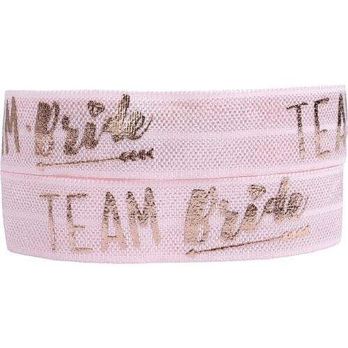 100yards/lot)Rose gold foil printing bride tribe team bride fold over elastic