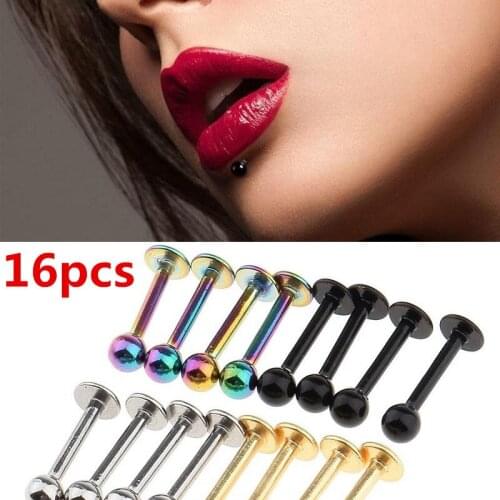 16pcs Stainless Steel Lip Chin Labret Bar Ring Stud Ball Body Piercing 1mm for Women Men