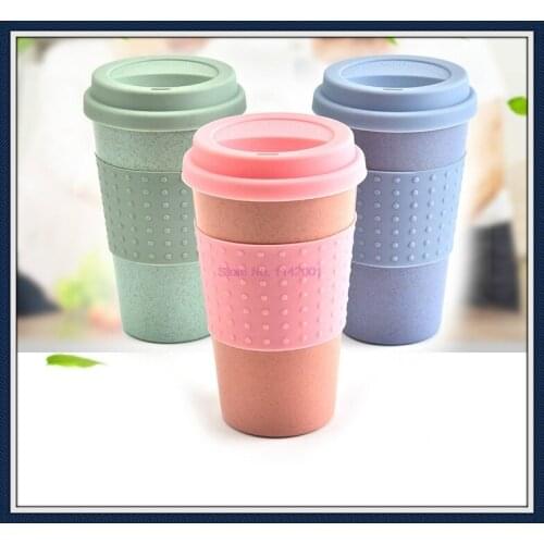 200pcs Wheat Straw Silica Gel with Cover Water Cup White Collar Special Creative Gift Mark Plastic Cups with Lids Mugs Cups
