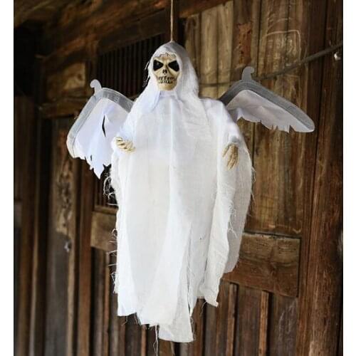 2019 New arrival 60cm Long screaming and lightning hanging skull ghost with wings for Halloween party Haunted house decoration
