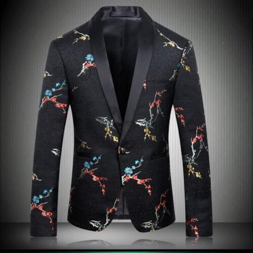 2021 Chinese Style Custom Made Mens Fashion Printed Luxury Plum Blossom Men Suit Jacket Single Button Blazer 8629