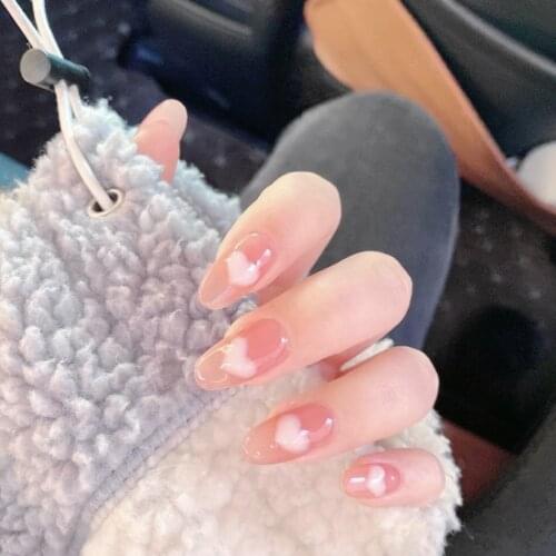 24Pcs Fake Nails Ballerina Pink Color WIth Heart Design DIY Manicure Full Cover Nail Tips False Nails