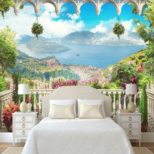 Custom any size 3D wall mural wallpapers Modern fashionTerrace landscape scenery 3D Perspective Wall Sticker YBZ133