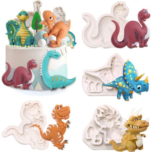 4PCS Dinosaur Cookie Silicone Mold Fondant Mold Plastic Cookie Biscuit Decoration Mold Animal Shape