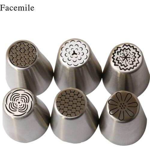 Facemile 6PCS Tulip Flower Russian Piping Tips Cake Pastry Nozzle Cake Decorating Tool DIY Biscuit Nozzles Tips Decorating Tool
