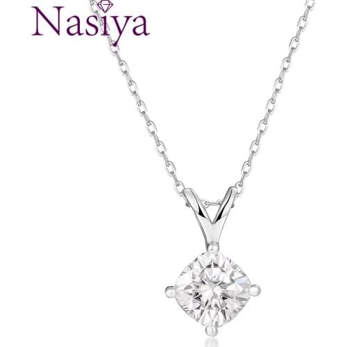 925 Sterling Silver Necklace 6*6 Moissanite Wedding Long Chains Fine Jewelry for Women Suspension Pendant with AAA Zirconia