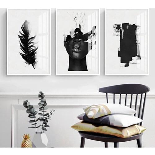 Abstract Figure Feather Black and White Wall Art Canvas Painting Posters Prints Picture Gallery Living Room Interior Home Decor