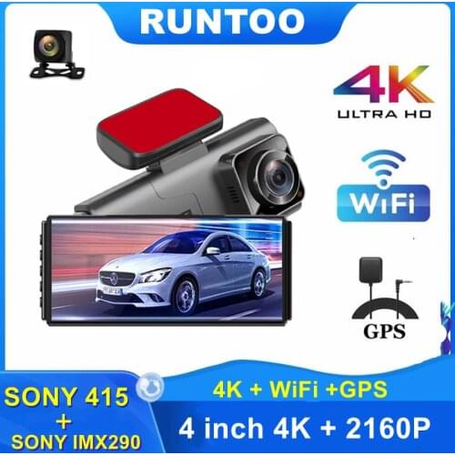 Car DVR Dash Camera 4K HD 2160P 4inch Dash Cam Front and Rear Dual Lens Video Recorder Rear View Camera WiFi GPS 3 in 1 Dashcam