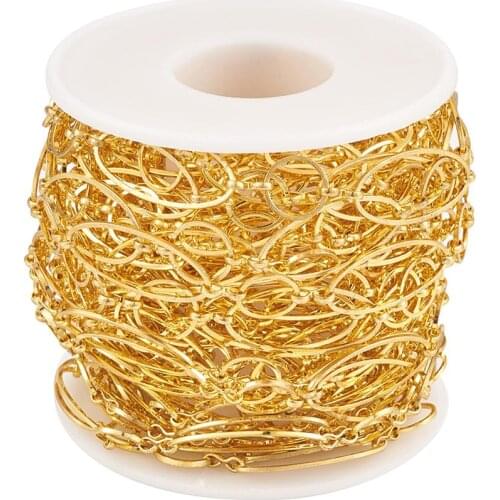 10m/roll Metal Brass Handmade Chains Unwelded Chain Link with Spool For Necklace Jewelry Making Golden Color 10x 10-25 x1mm