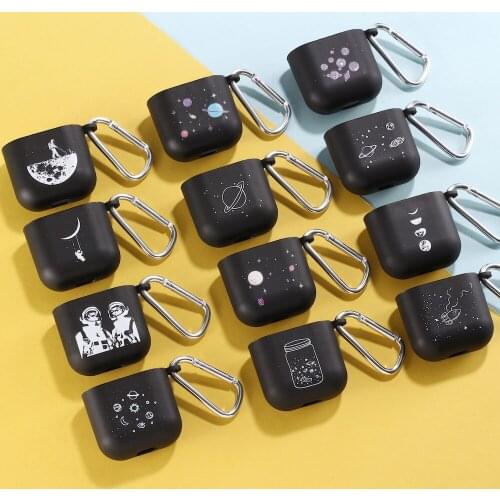 Outer Space Astronaut Stars Moon Earphone Case For Apple iPhone Charging Box For AirPods Pro Soft Candy Color Carabiner Cover