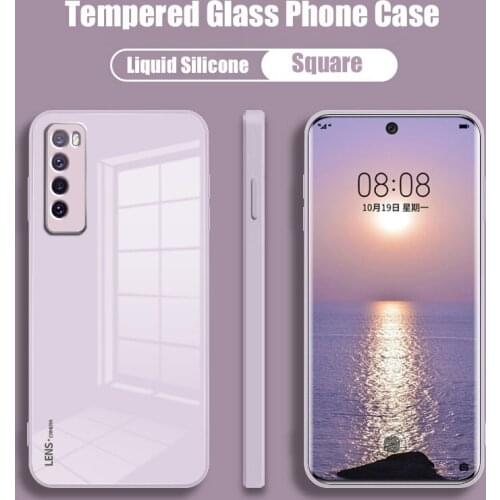 Candy Color Tempered Glass Case for Huawei Nova 7 Pro SE New Mobile Phone Bag Nova7 7Pro 7SE 5G Liquid Silicone Frame Back Cover