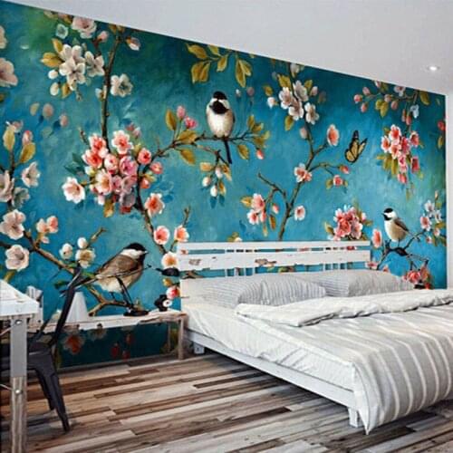 Diantu custom Photo Wallpaper 3D Stereo Chinese Flowers Birds Mural Bedroom Living Room New Design Texture Wallpaper Floral 3D